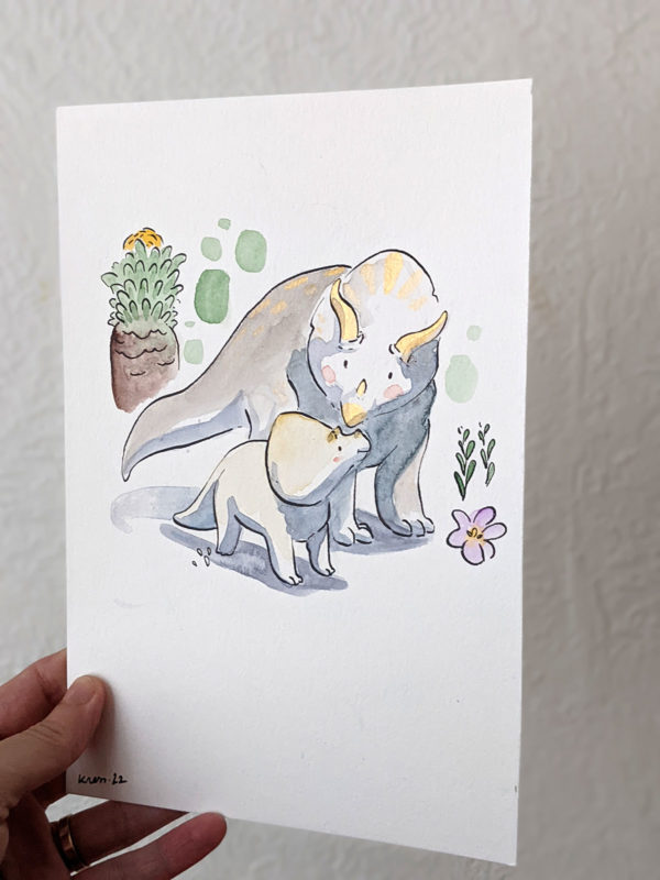 original triceratops mama watercolor