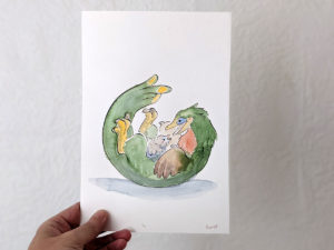 original velociraptor mama watercolor