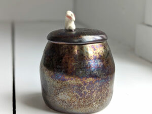 white bunny lidded pot