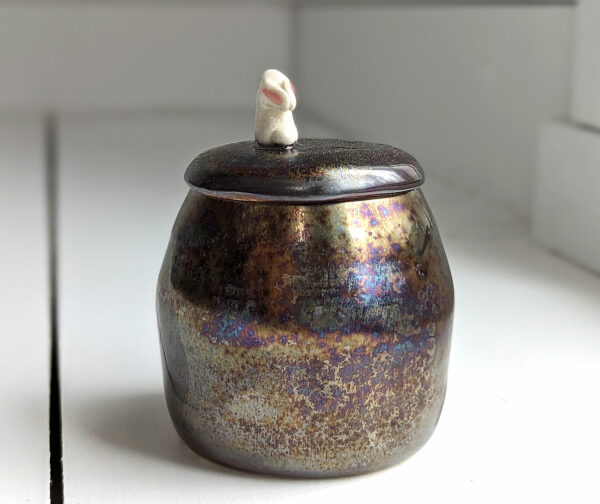 white bunny lidded pot