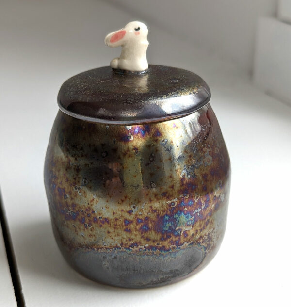 white bunny lidded pot