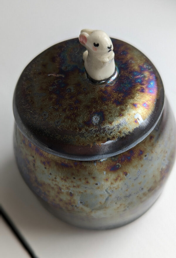 white bunny lidded pot