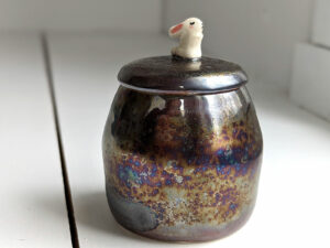 white bunny lidded pot