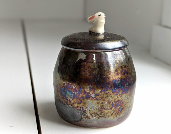 white bunny lidded pot