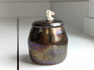 white bunny lidded pot