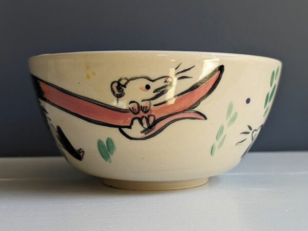 opossum family bowl handmade cute