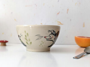 cute opossum family bowl handmade kness