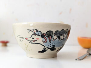 cute opossum family bowl handmade kness
