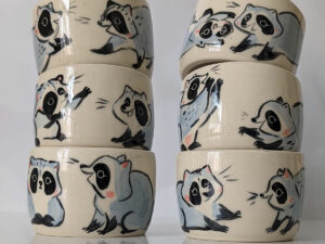cute handmade tumbler with baby raccoons