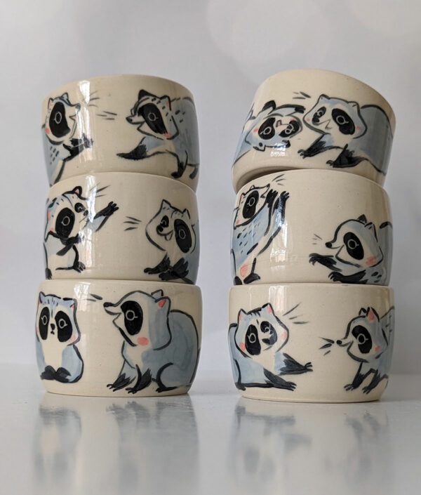 cute handmade tumbler with baby raccoons