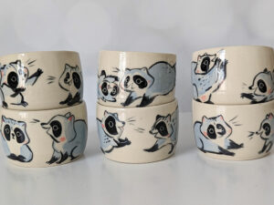 cute handmade tumbler with baby raccoons