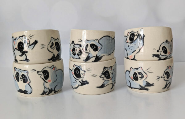 cute handmade tumbler with baby raccoons