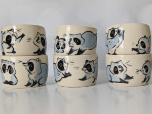 cute handmade tumbler with baby raccoons