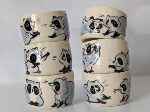 cute handmade tumbler with baby raccoons