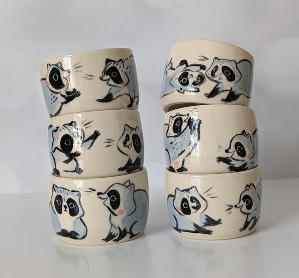 cute handmade tumbler with baby raccoons