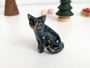 cat figurine porcelain gold