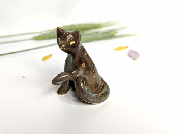 cat figurine porcelain gold