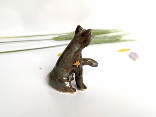 cat figurine porcelain gold