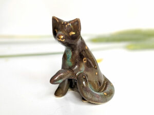 cat figurine porcelain gold