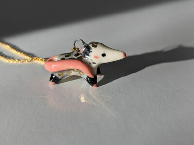 opossum pendant porcelain gold cute kness