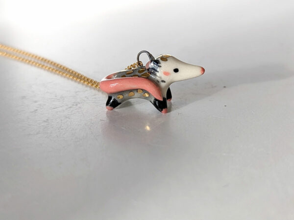 opossum pendant porcelain gold cute kness