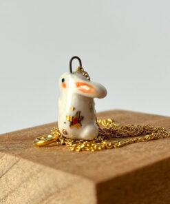 adorable bunny pendant in porcelain and gold