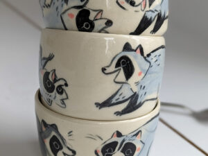 cute handmade tumbler with baby raccoons