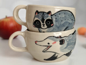 raccoon opossum tea cups