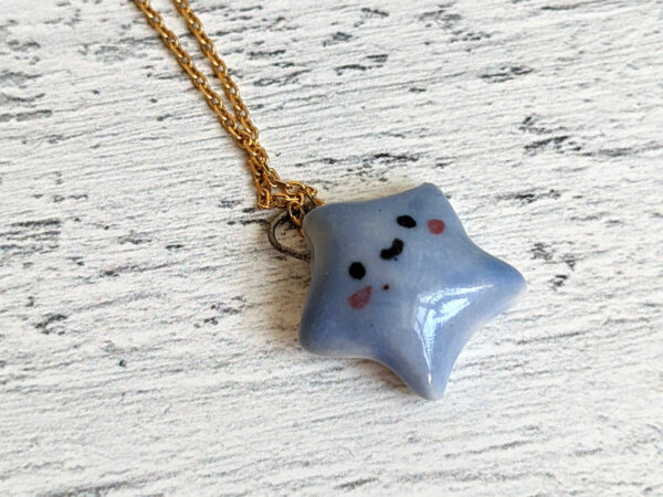 handmade porcelain pendant cute blue star