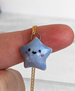 handmade porcelain pendant cute blue star