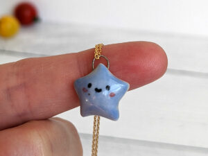 handmade porcelain pendant cute blue star