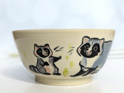 handmade cute raccoon bowl stoneware