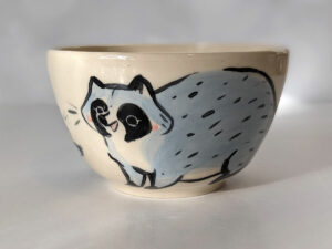 handmade cute raccoon bowl stonewware