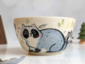 handmade cute raccoon bowl stoneware