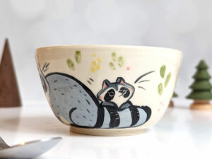 handmade cute raccoon bowl stoneware