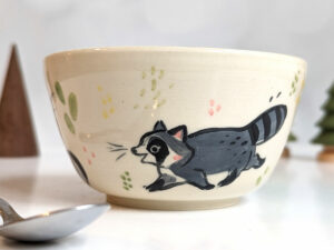 handmade cute raccoon bowl stoneware