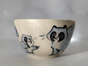 handmade cute raccoon bowl stonewware