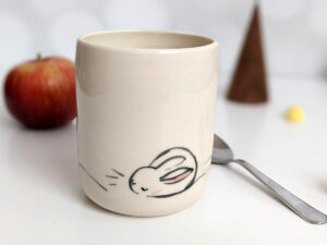 fox bunny mug handleless handmade