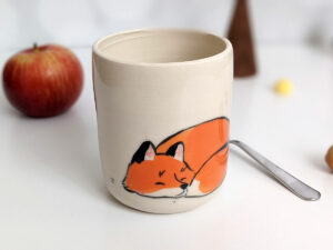 fox bunny mug handleless handmade