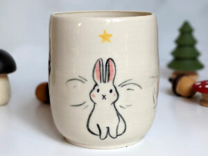 fox bunny mug handle less handmade
