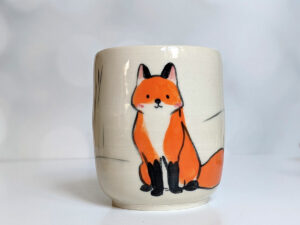 fox bunny mug handle less handmade