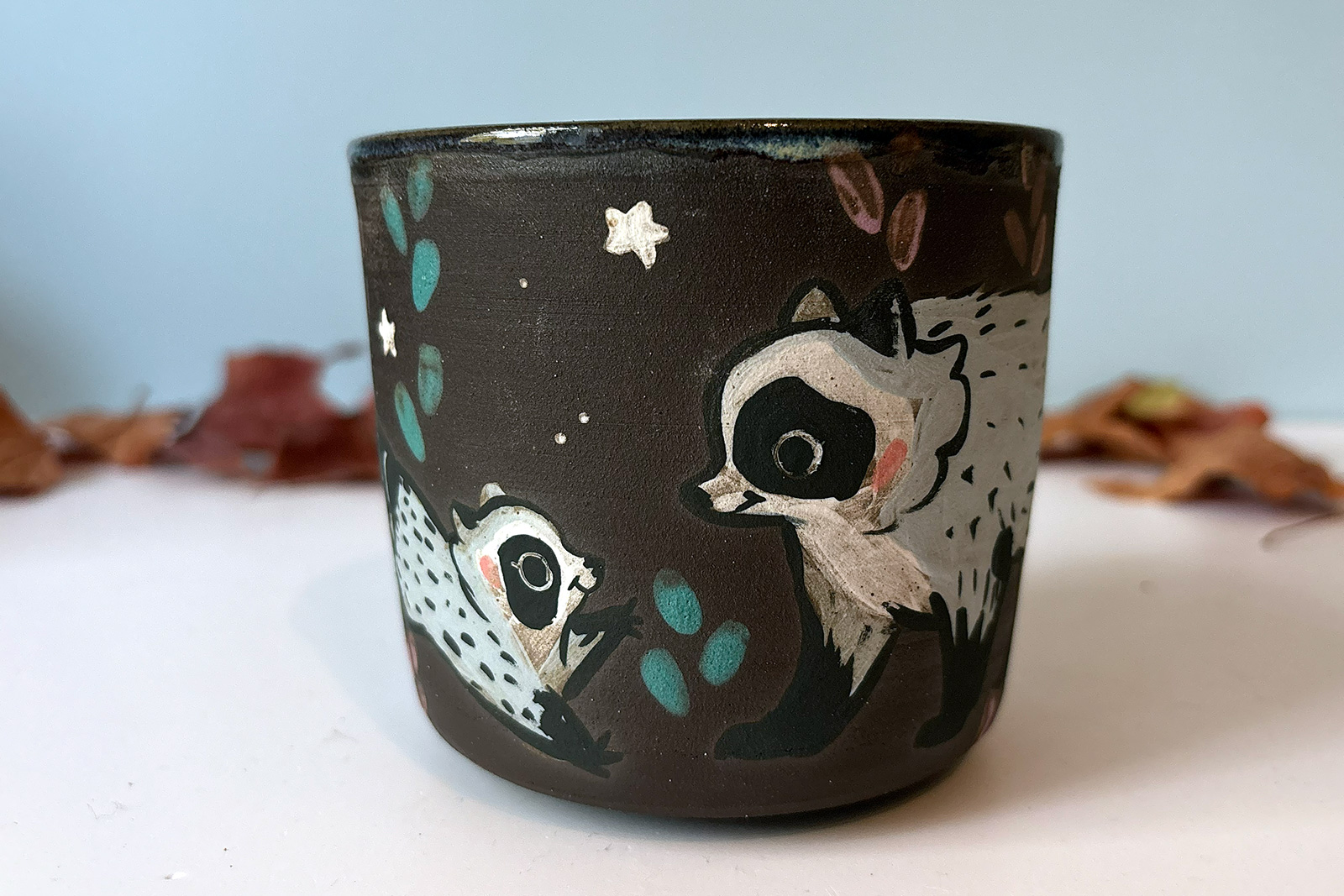 adorable handmade raccoon cup