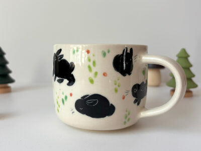 cute handmade porcelain mug adorable black bunnies