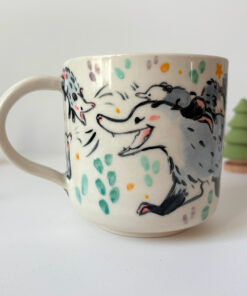 mug opossum family adorable handmade porcelain mug
