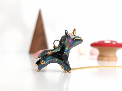 unicorn porcelain pendant