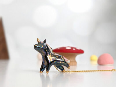 unicorn porcelain pendant