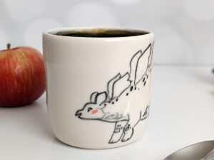 ceramic stegosaurus mug handle less handmade