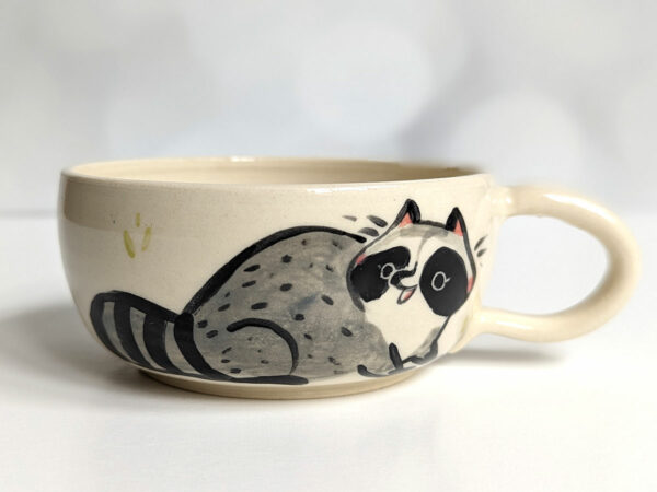 stoneware handmade tea cup raccoon