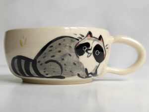 stoneware handmade tea cup raccoon