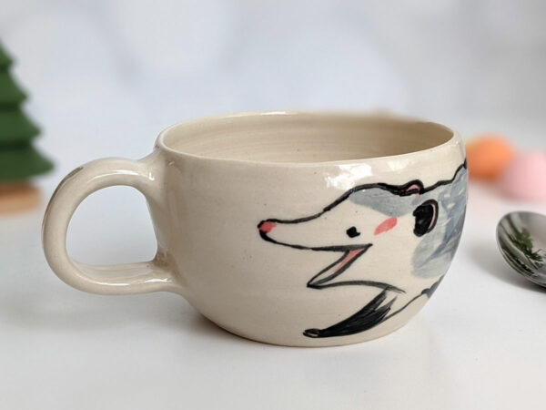 stoneware handmade tea cup opossum